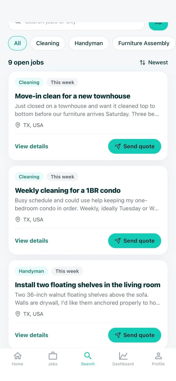 Open job requests near a pro in the Skiltap app
